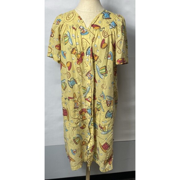 Vintage Copacabana Pearl Snap Up House Nightwear Dressing Gown Sz S   2 Pockets - Picture 1 of 2